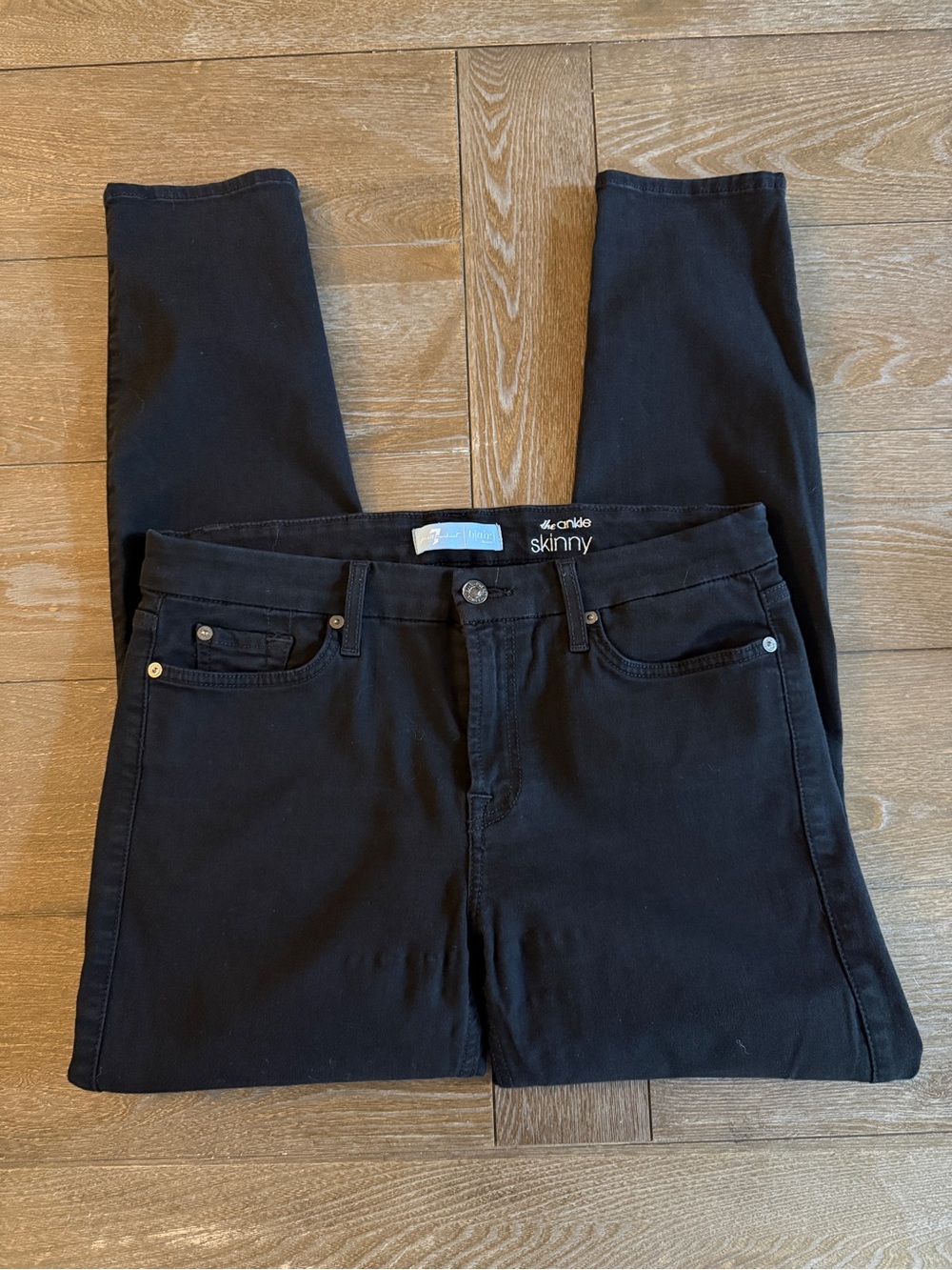 7 For All Mankind The Ankle Skinny Black Distressed Knee Jeans